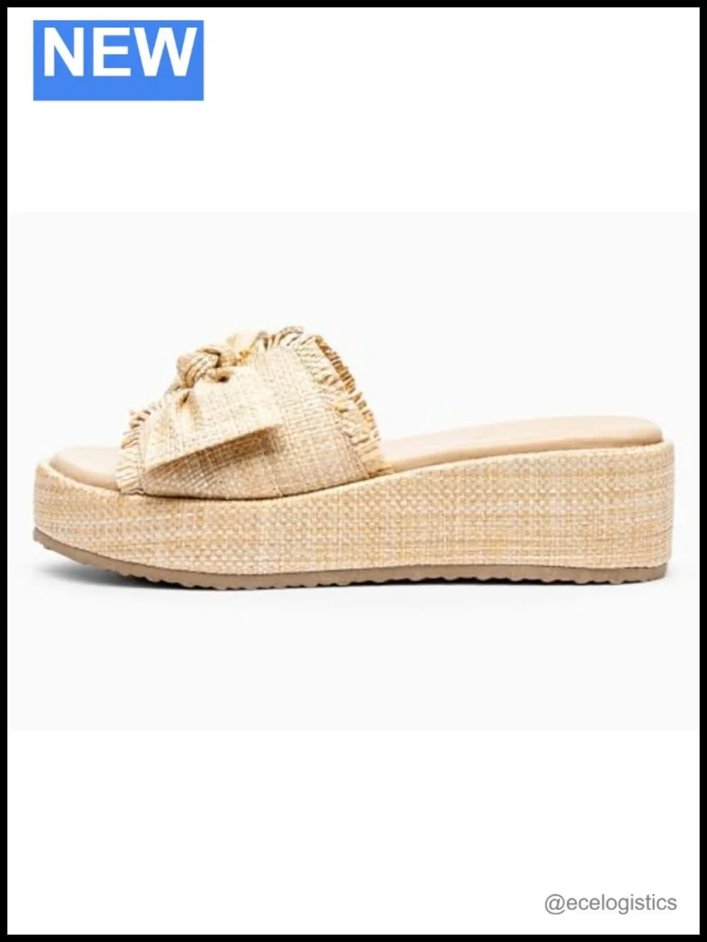 Women's Platform Wedge Sandals Bow Straw Slip On Summer Beach Shoes